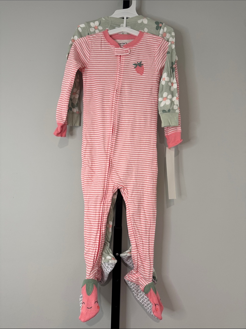 Carter's Two Piece Set of Sleepers Strawberry & Floral Toddler Size 2T New NWT